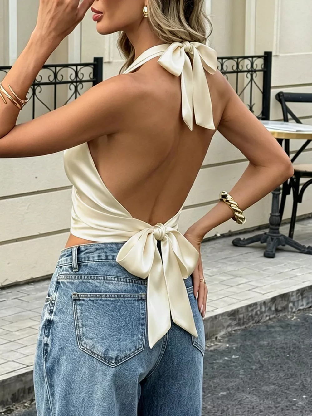 Halter Neck Satin Tank, image 6