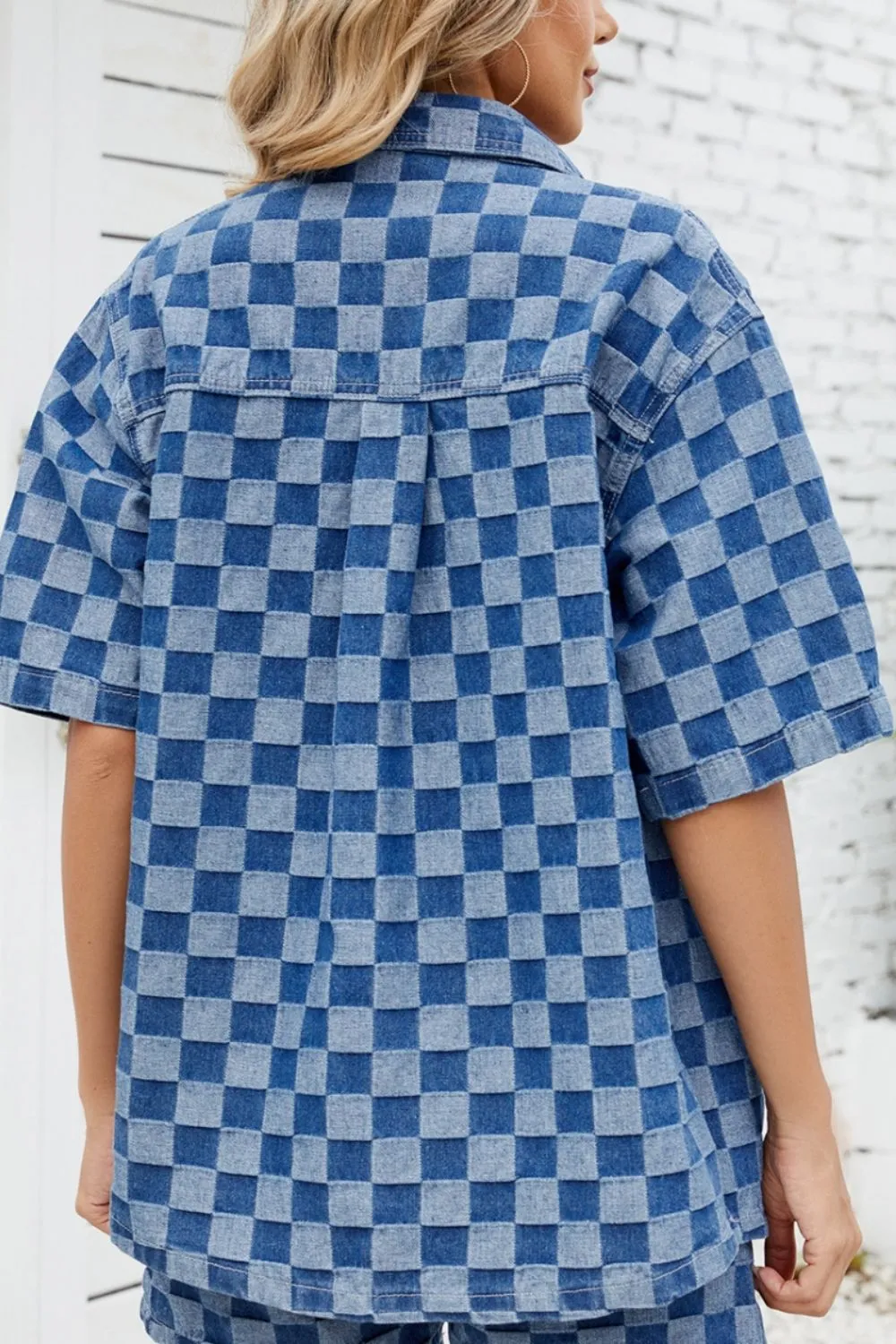 Button Down Checkered Denim Shirt, image 5