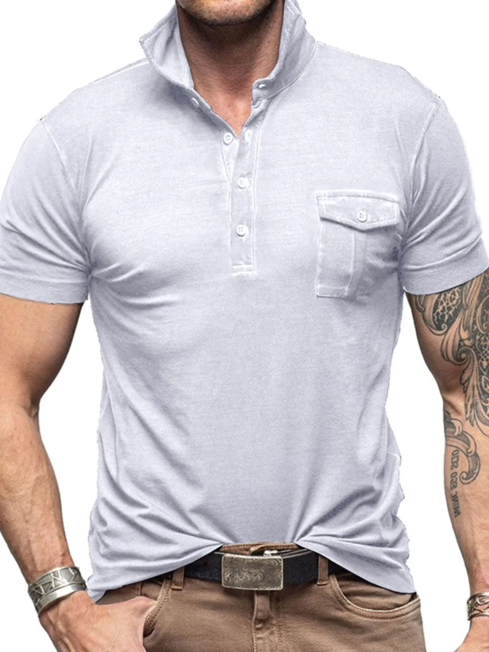 Men's Classic Pocket Polo Shirt with Stand Collar, image 7