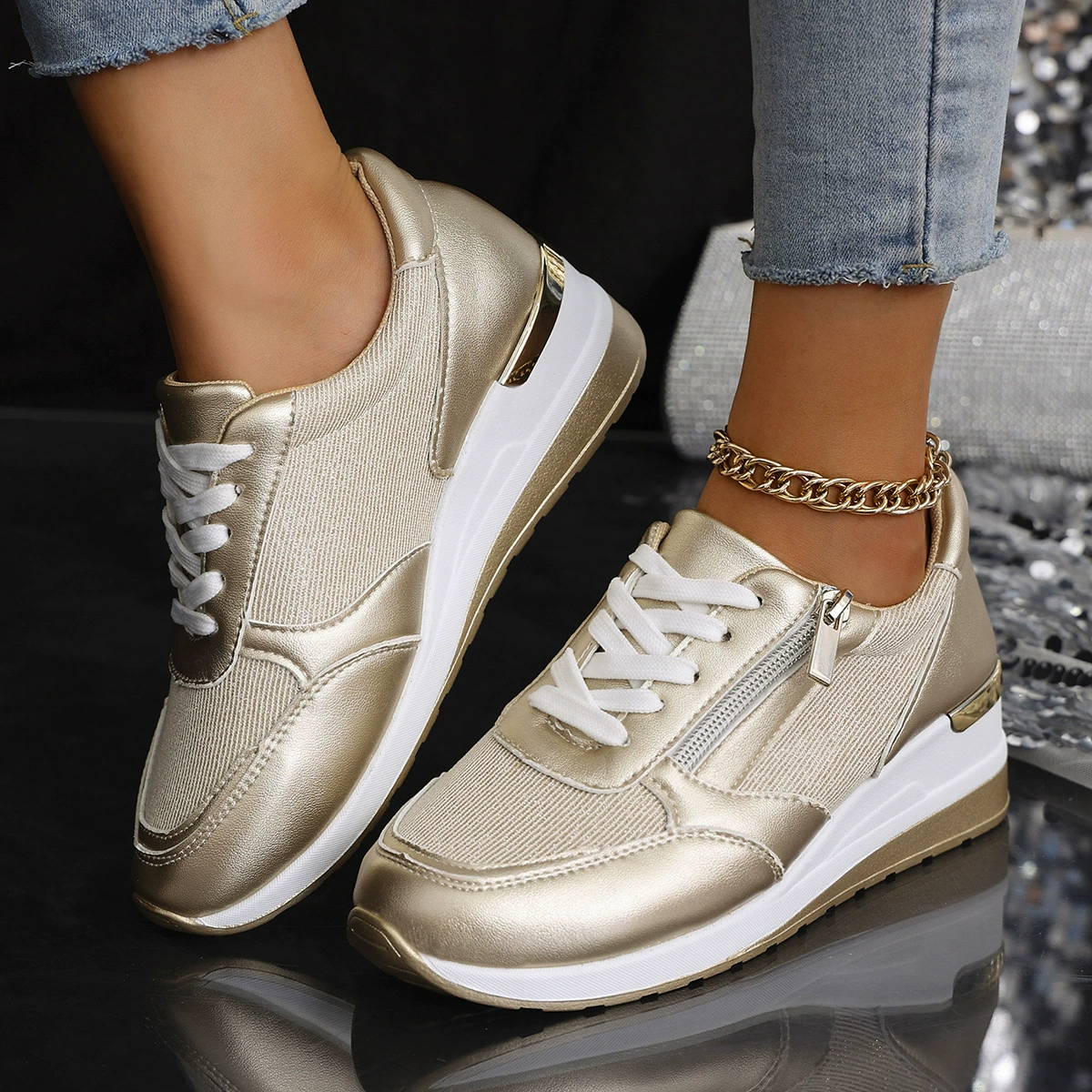 Round Toe Lace Up Sneakers