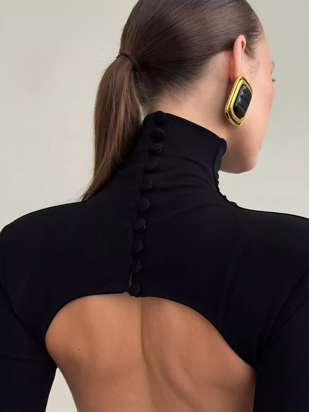 Backless Turtleneck Long Sleeve Bodycon Maxi Dress, image 4