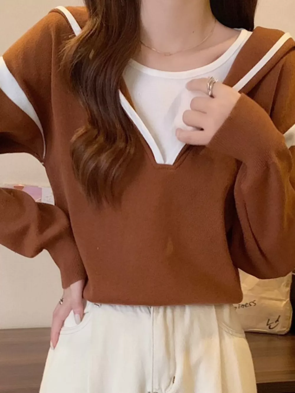 Contrast Trim Hooded Sweater, image 7