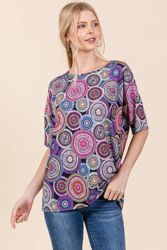 Printed Round Neck Half Sleeve Top