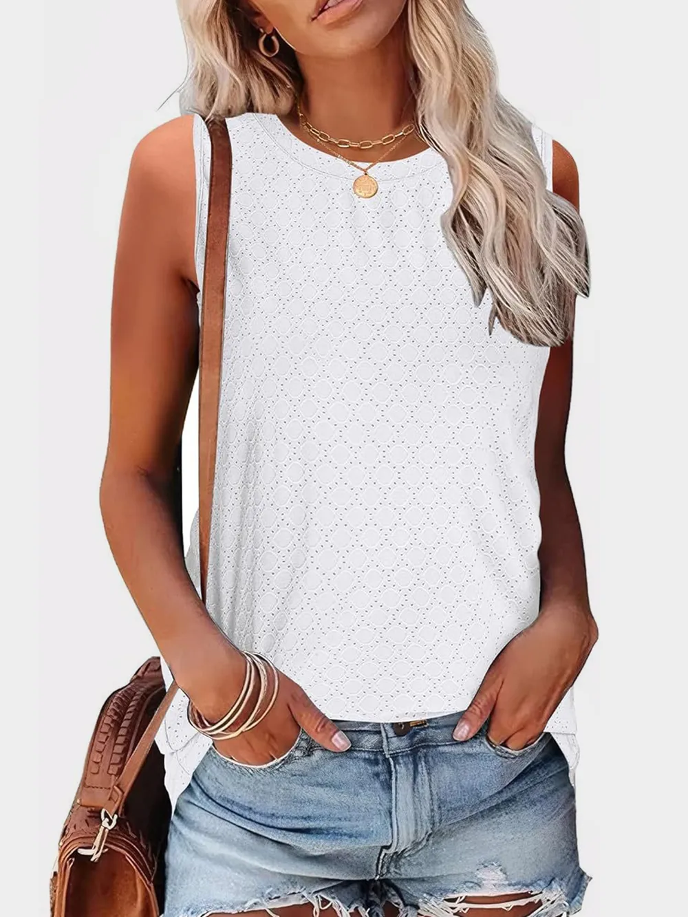 Eyelet Round Neck Tank, image 9