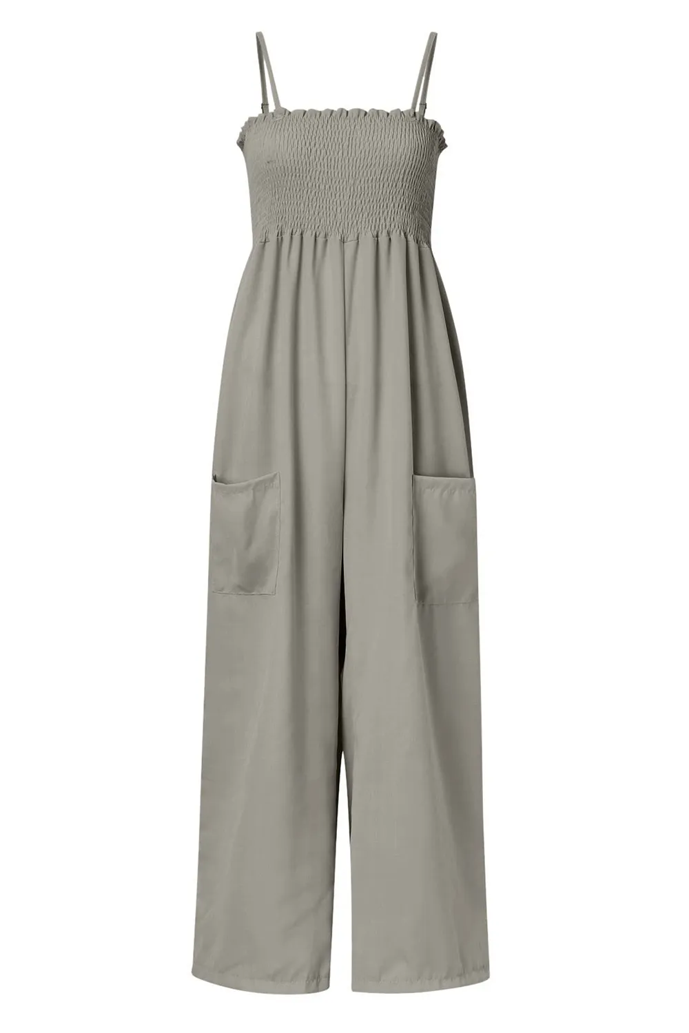 Smocked Spaghetti Strap Wide Leg Jumpsuit, image 11