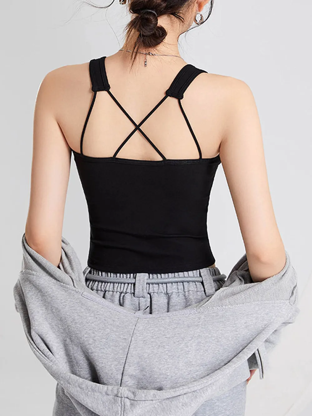 Crisscross Scoop Neck Wide Strap Cropped Tank with Chest Pads, image 9