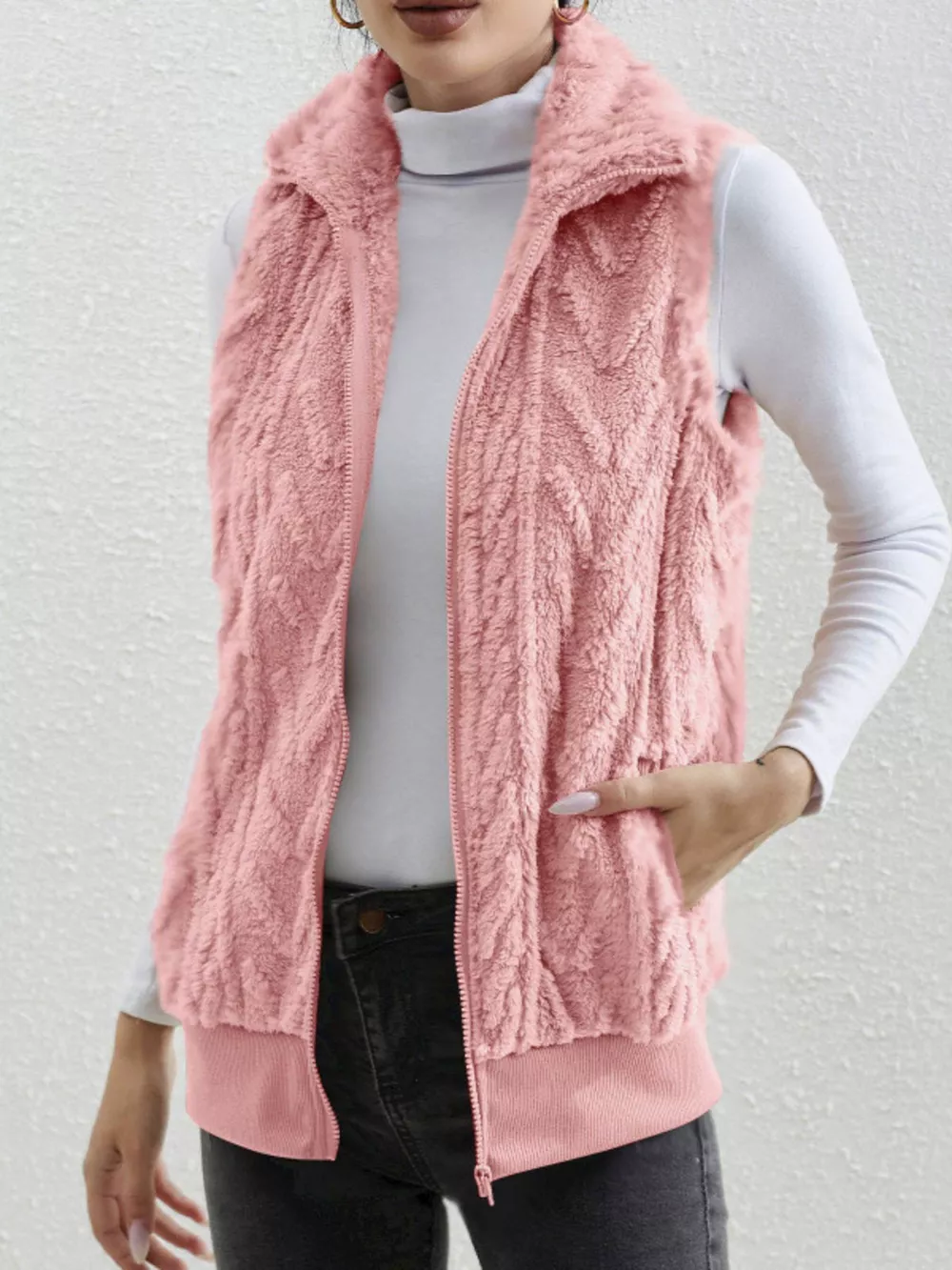 Full Size Cozy Faux Fur Zip-Up Vest Coat Plus Size, image 13