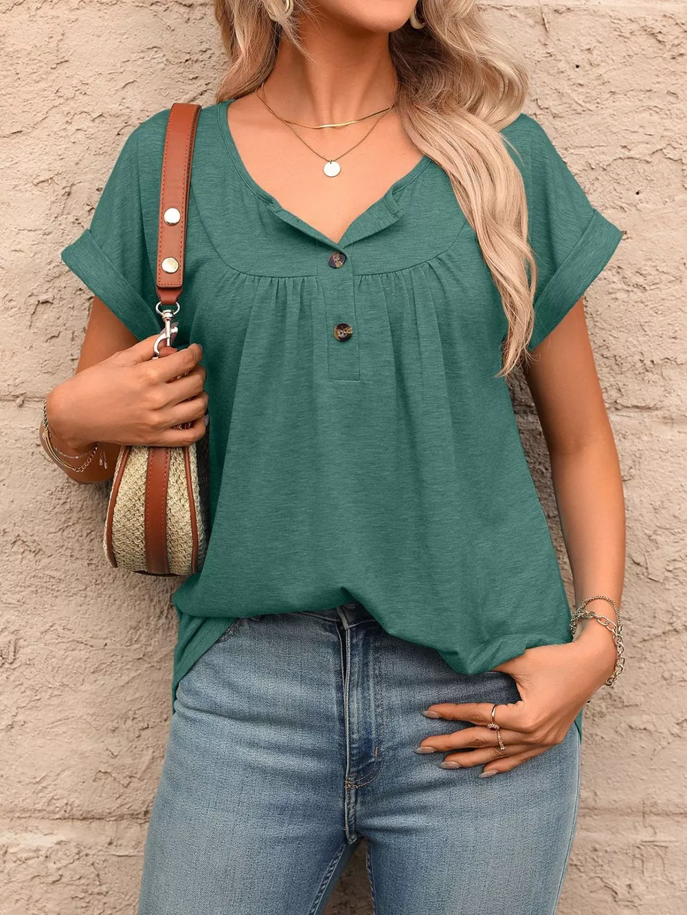 Casual Button Detail Henley T-Shirt, image 22