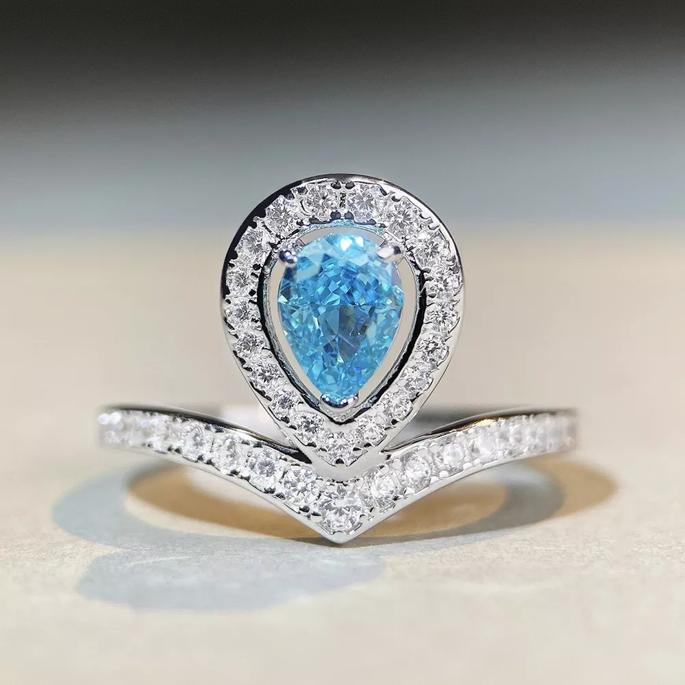 925 Sterling Silver Zircon Teardrop Ring, image 2