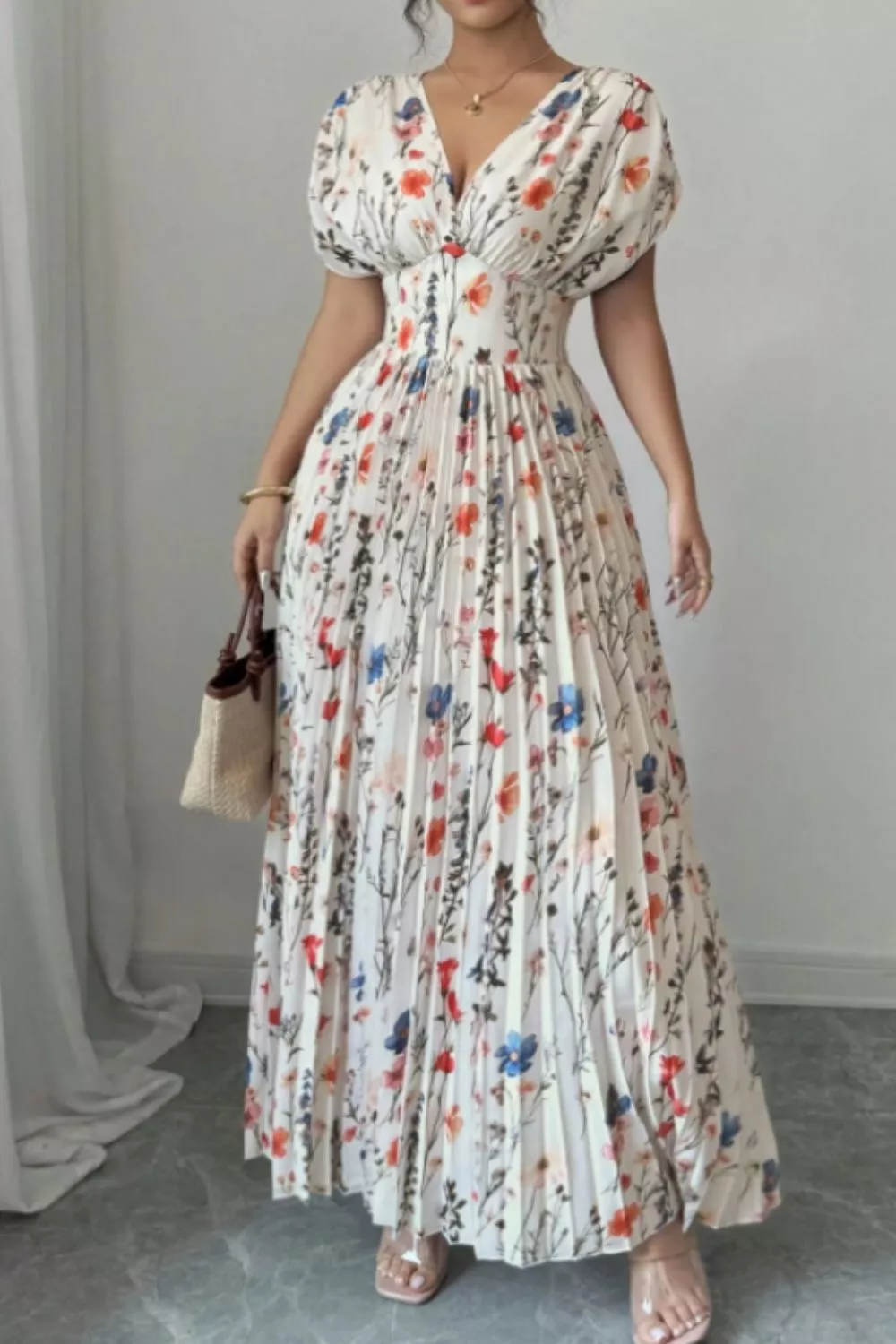 Floral Print Pleated Maxi Dress, image 4