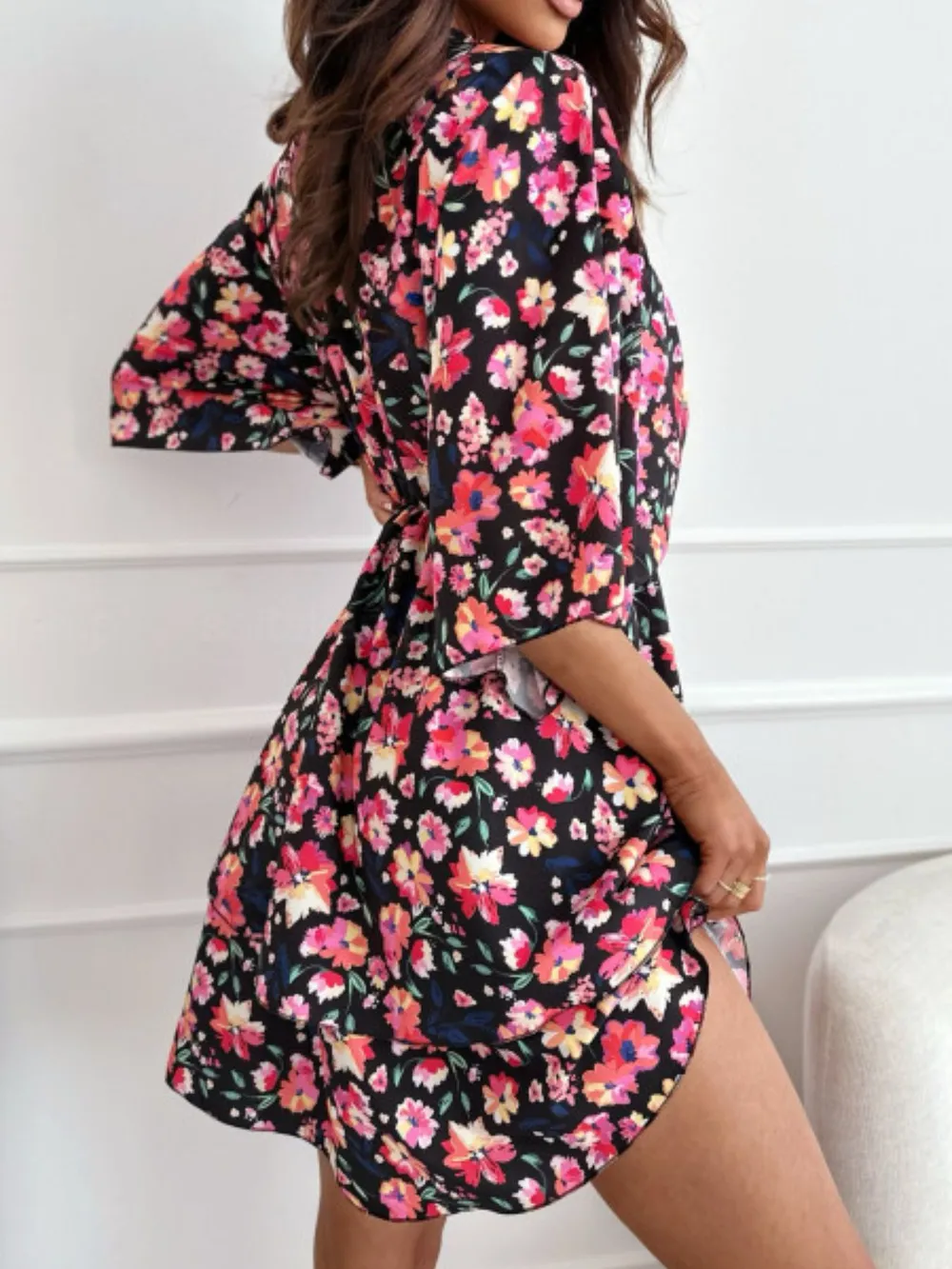 Floral Print V-Neck Ruffle Mini Dress, image 3
