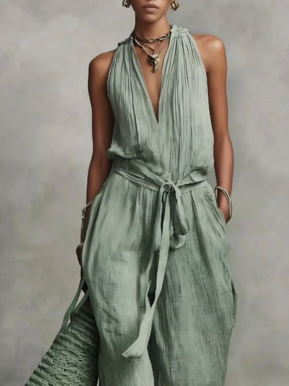 Sleeveless Wide-Leg Jumpsuit with Tie-Waist, image 6