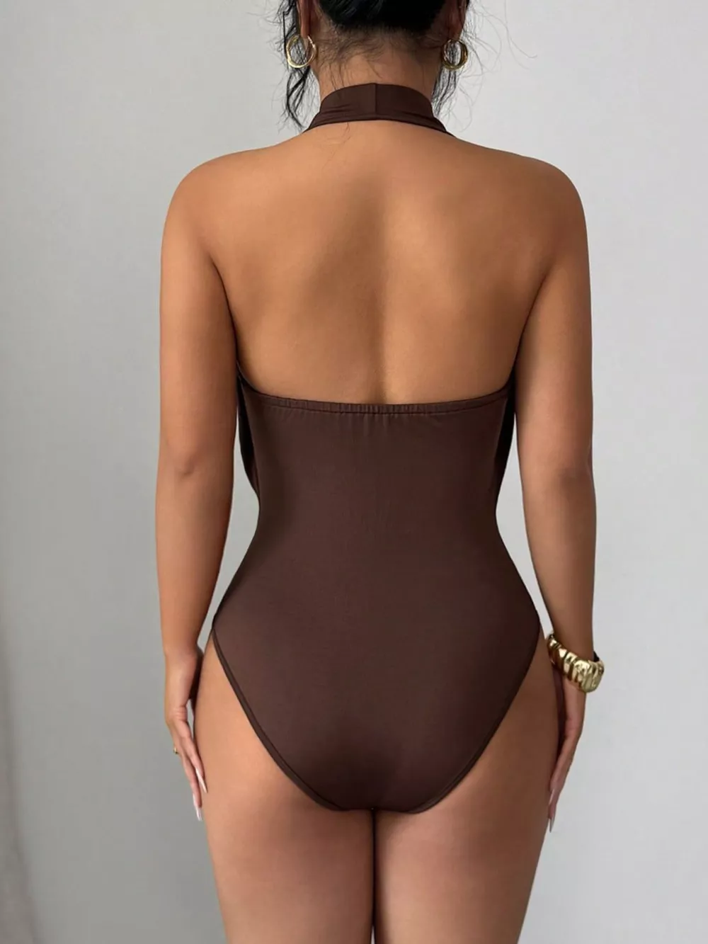 Halter Neck Ruched Ring Detail Bodysuit, image 4