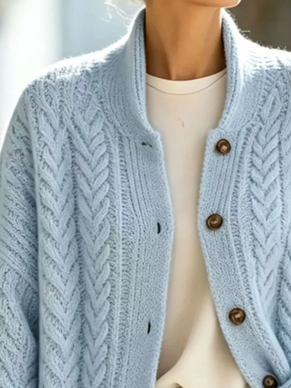 Full Size Cable-Knit Button-Down Cardigan Plus Size, image 4