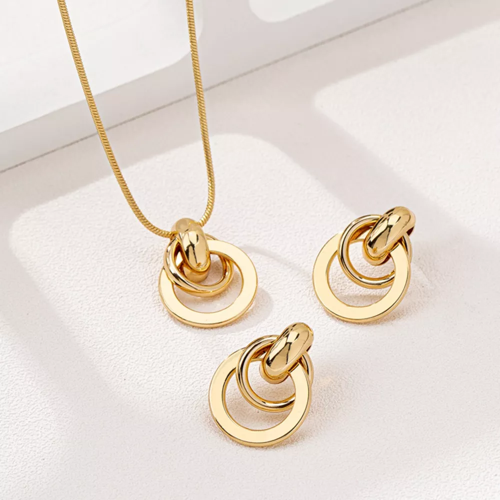 18K Gold-Plated Earrings and Pendant Necklace Jewelry Set, image 2