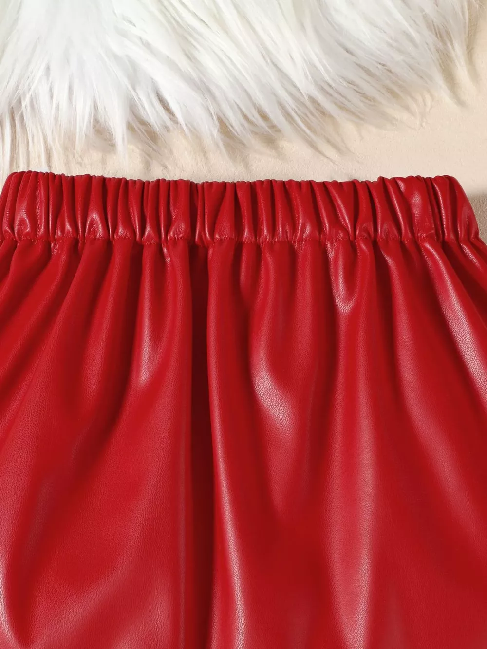 Children's Ruffled Trim Ribbed Top & Faux Leather Skirt Set, image 7