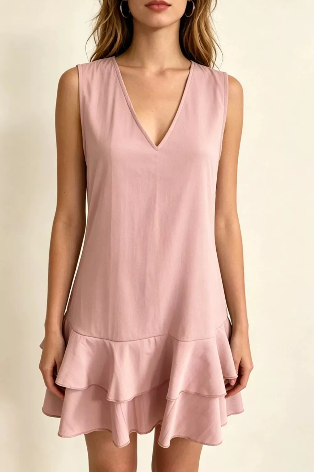 Full Size Sleeveless V-Neck Ruffle Hem Mini Dress Plus Size, image 7