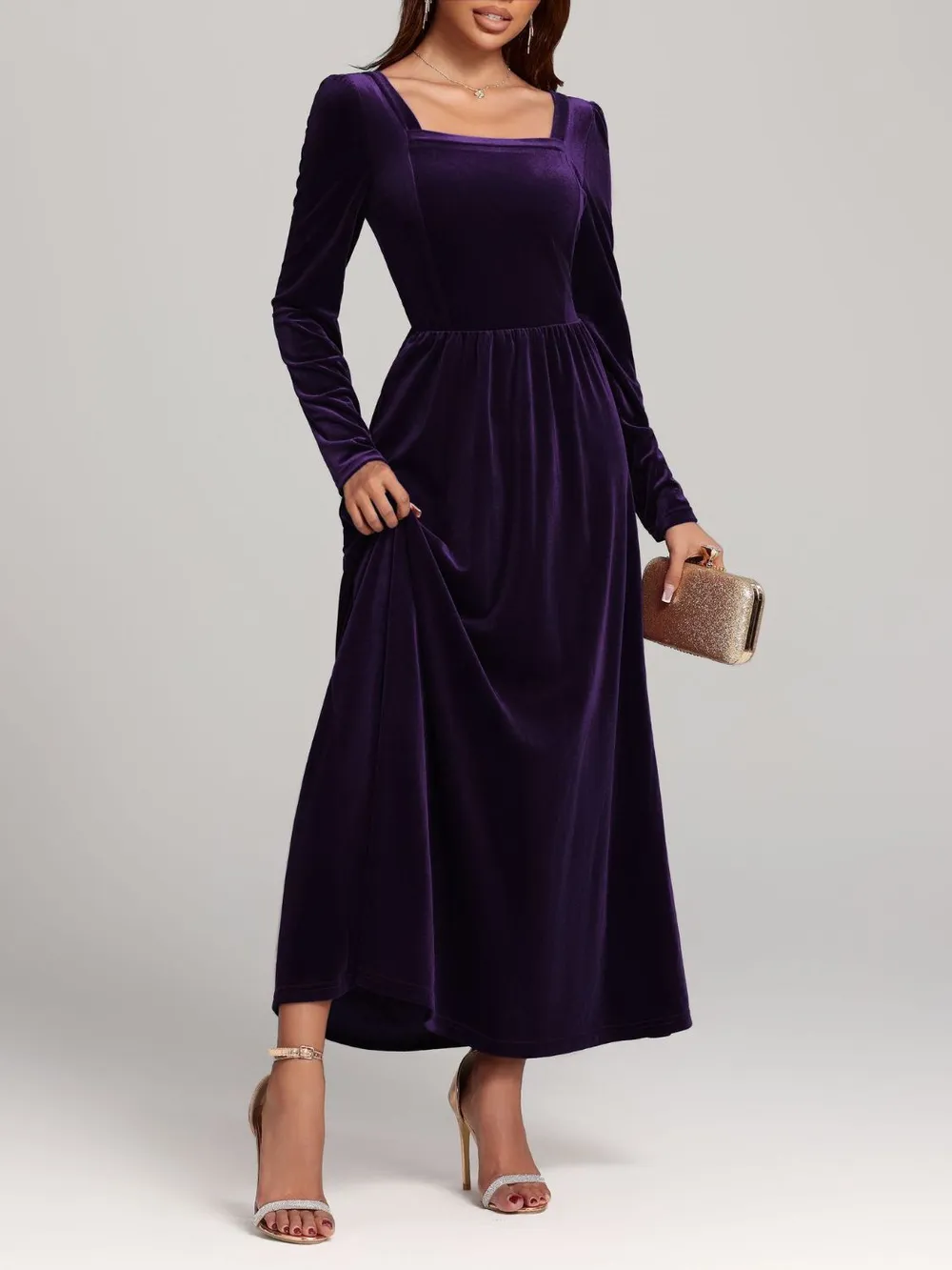 Velvet Square Neck Long Sleeve Dress, image 12