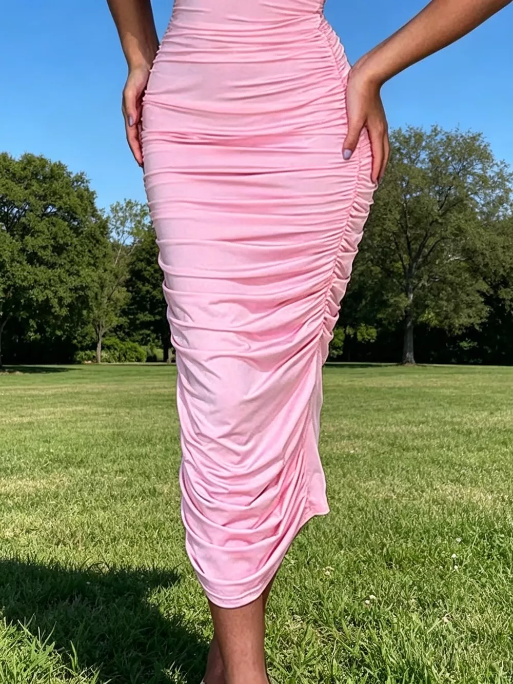 Flower Ruched Tube Bodycon Midi Dress, image 5