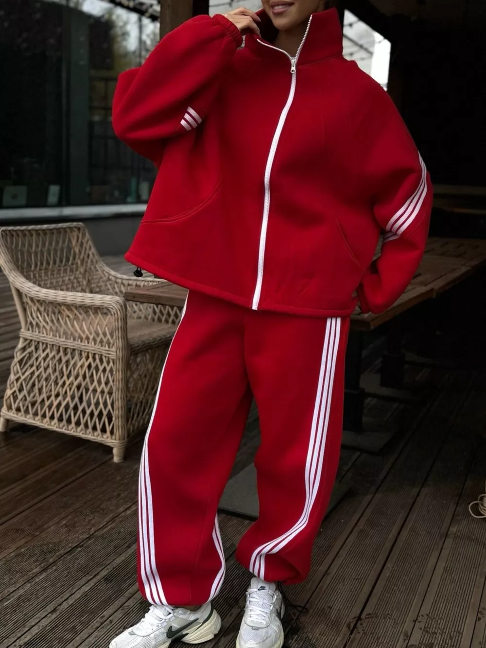 Contrast Striped Zip Up Top and Pants Set, image 16
