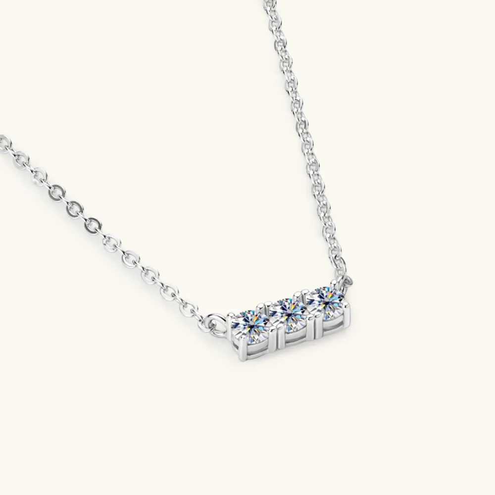 925 Sterling Silver Inlaid Moissanite Bar Necklace, image 7