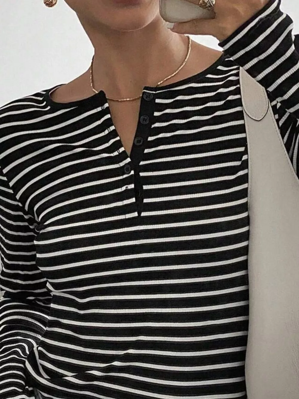 Long Sleeve Striped Henley T-Shirt, image 2