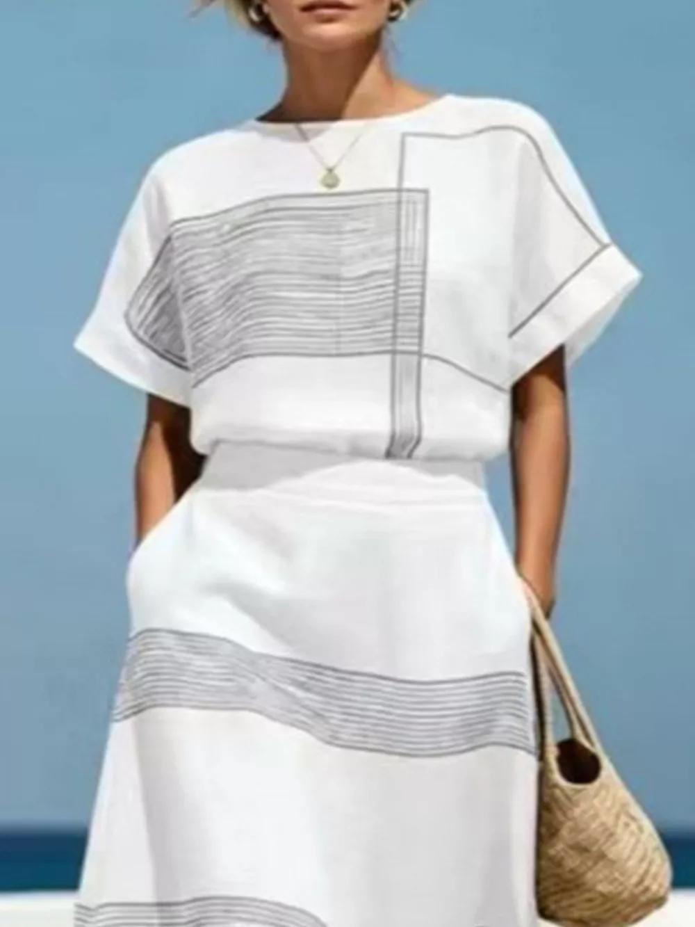 Full Size Striped Round Neck Top and Skirt Set Plus Size, image 9
