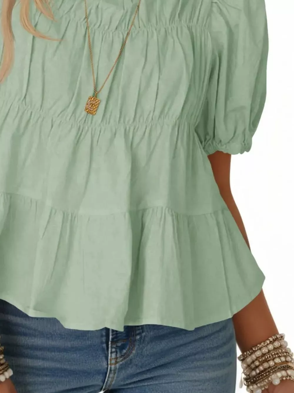 Ruched Tiered Puff Sleeve Blouse, image 22