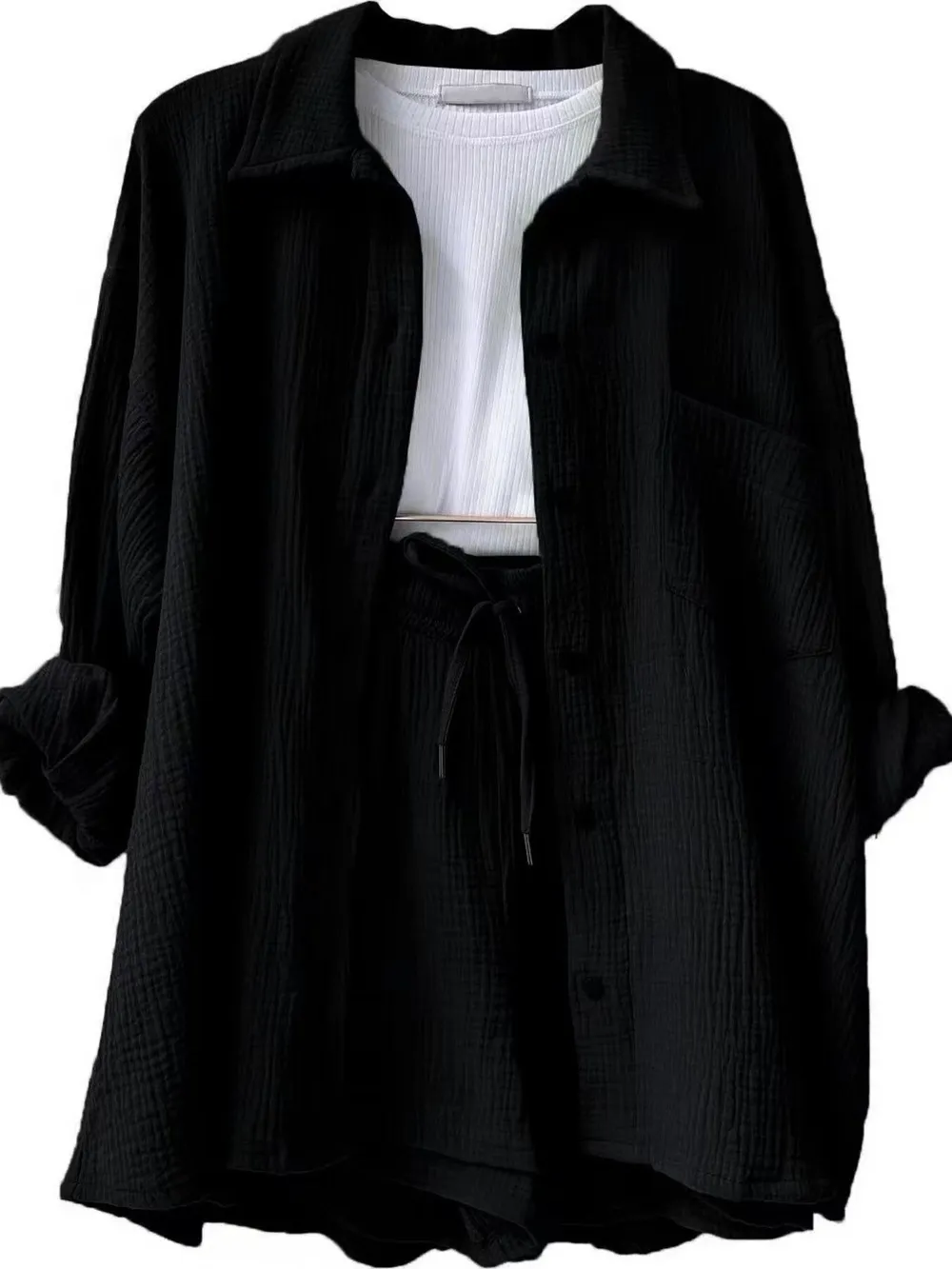 Textured Button Up Shirt and Shorts Set, image 19