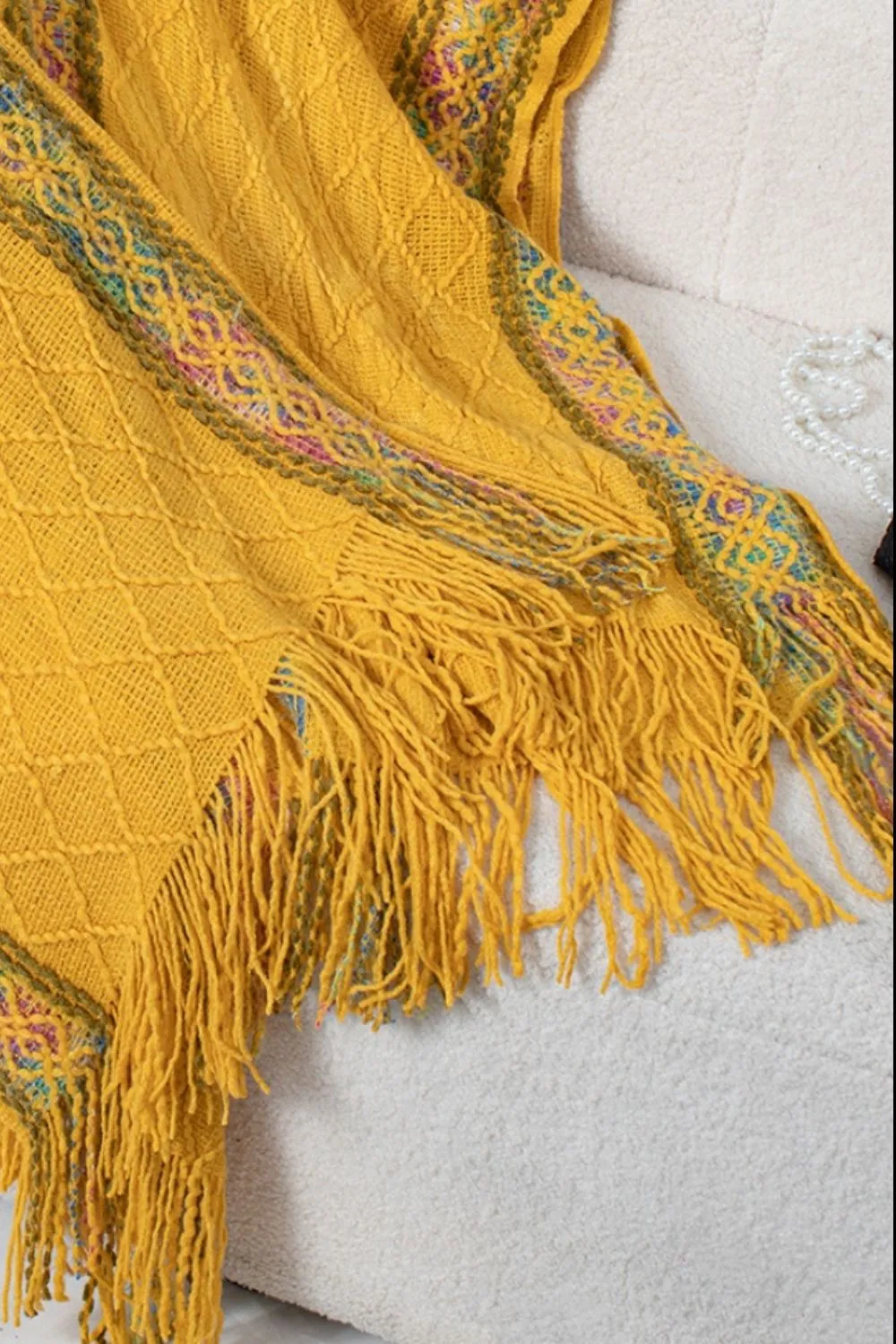 Fringe Half Sleeve Hooded Poncho, image 12