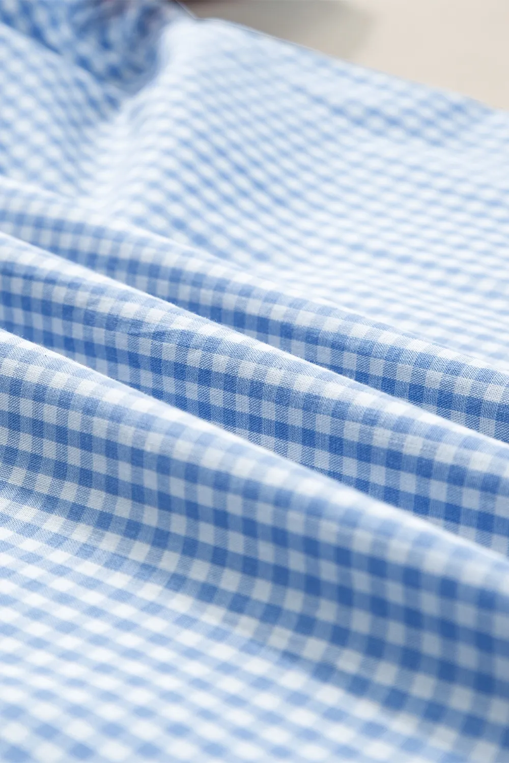 Embroidered Plaid Round Neck Short Sleeve Blouse, image 5