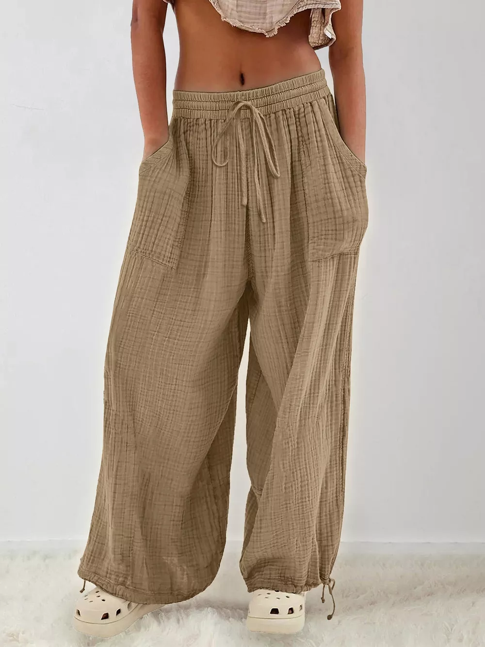 Loose Fit Gauze Drawstring Pants, image 3
