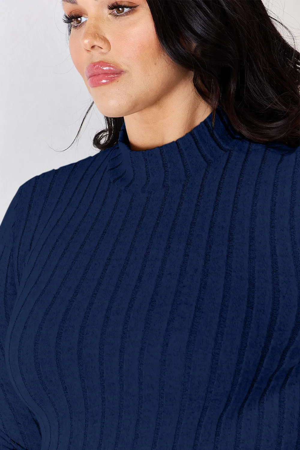 Full Size Ribbed Mock Neck Long Sleeve T-Shirt, image 18