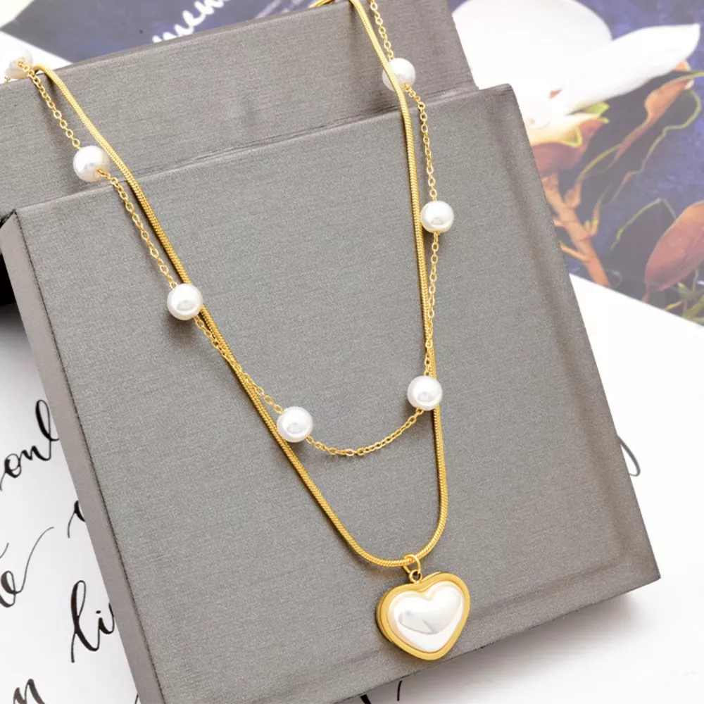 18K Gold-Plated Double Layered Heart Necklace, image 3
