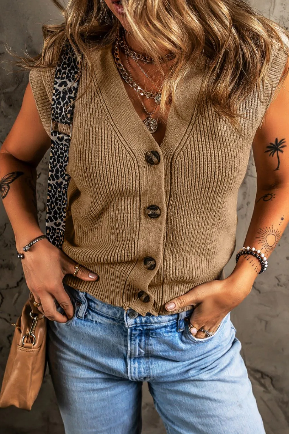 Button Up V-Neck Sweater Vest, image 11