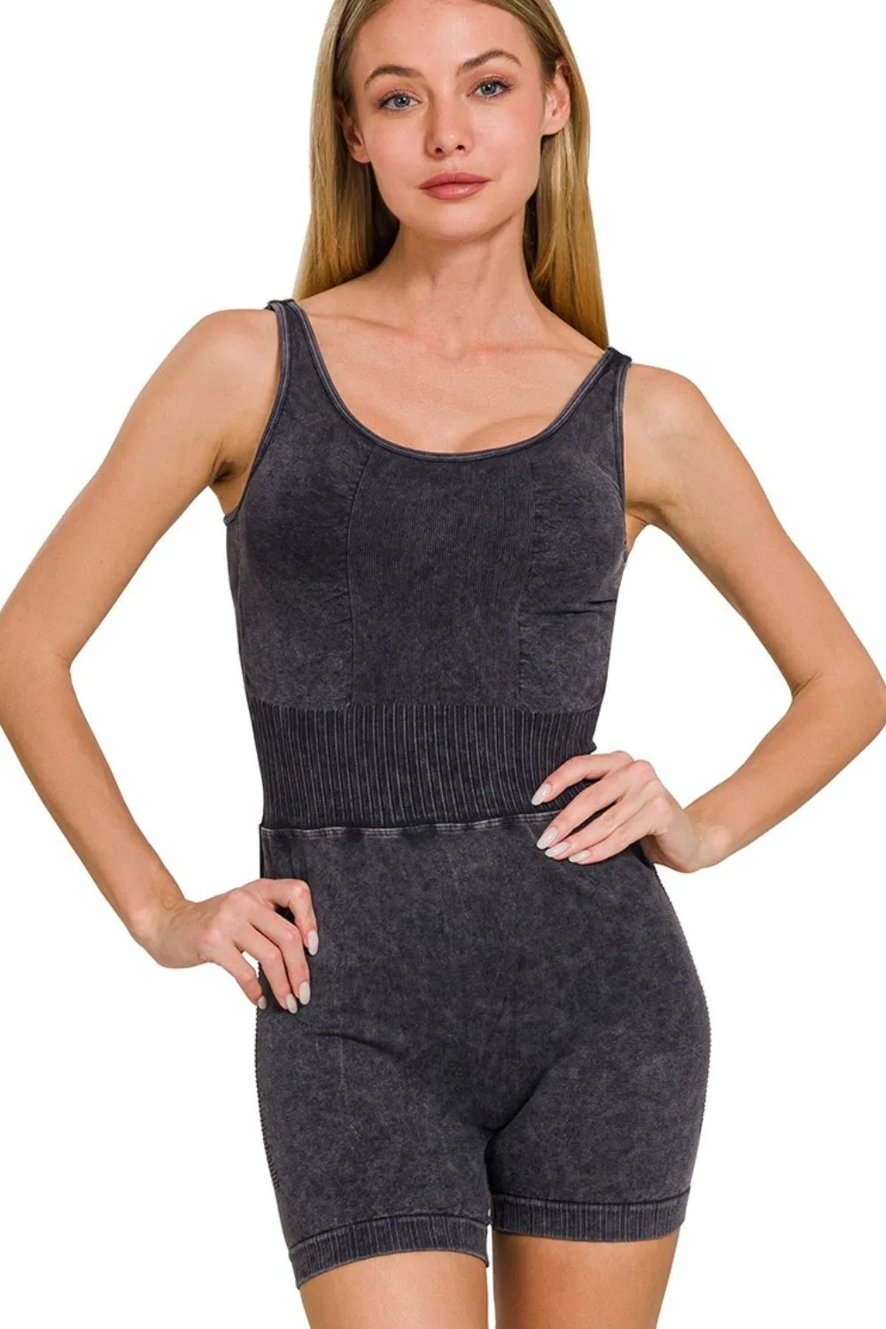 Washed Sports Romper With Removable Bra Pad, image 3
