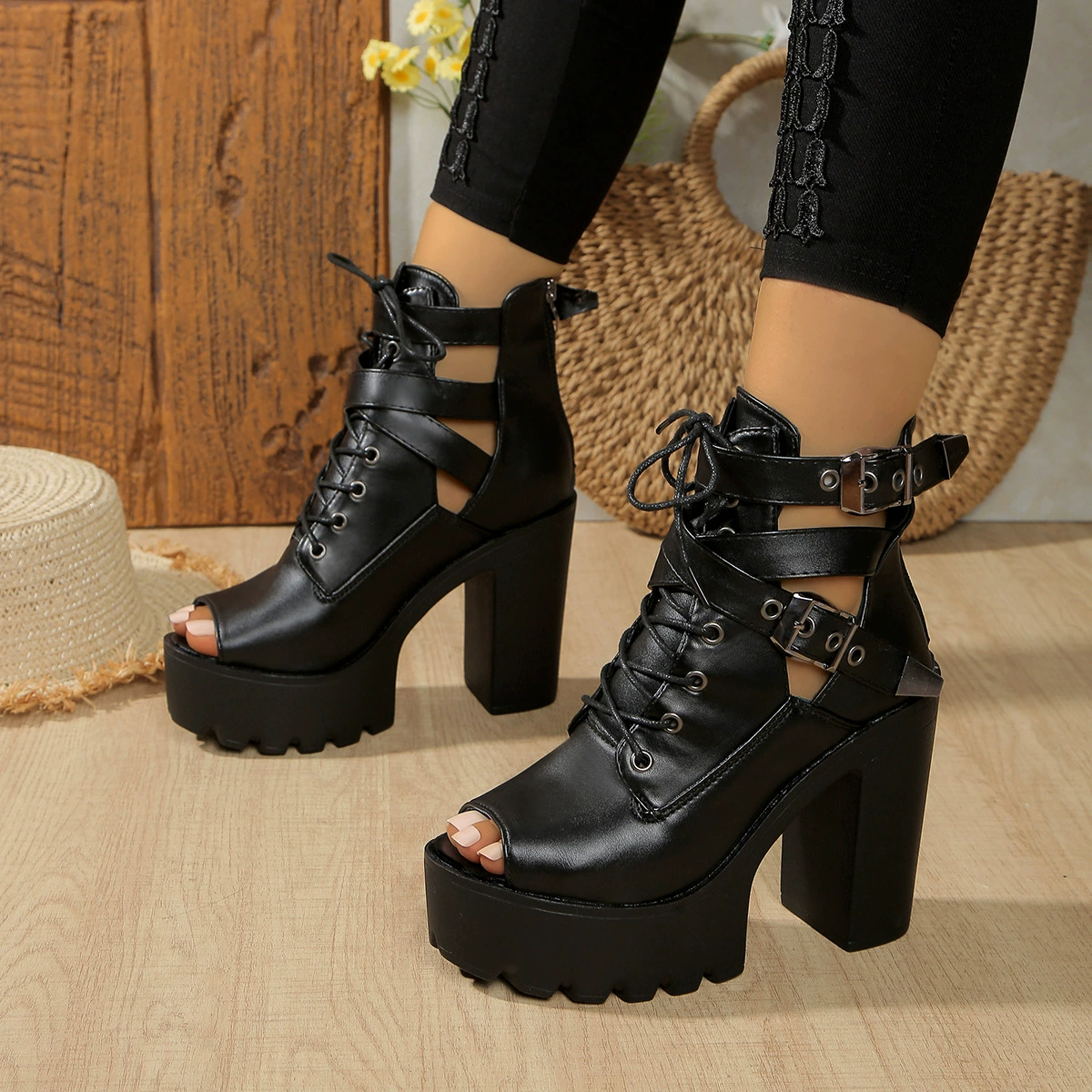 Lace Up Block Heels Sandals, image 3