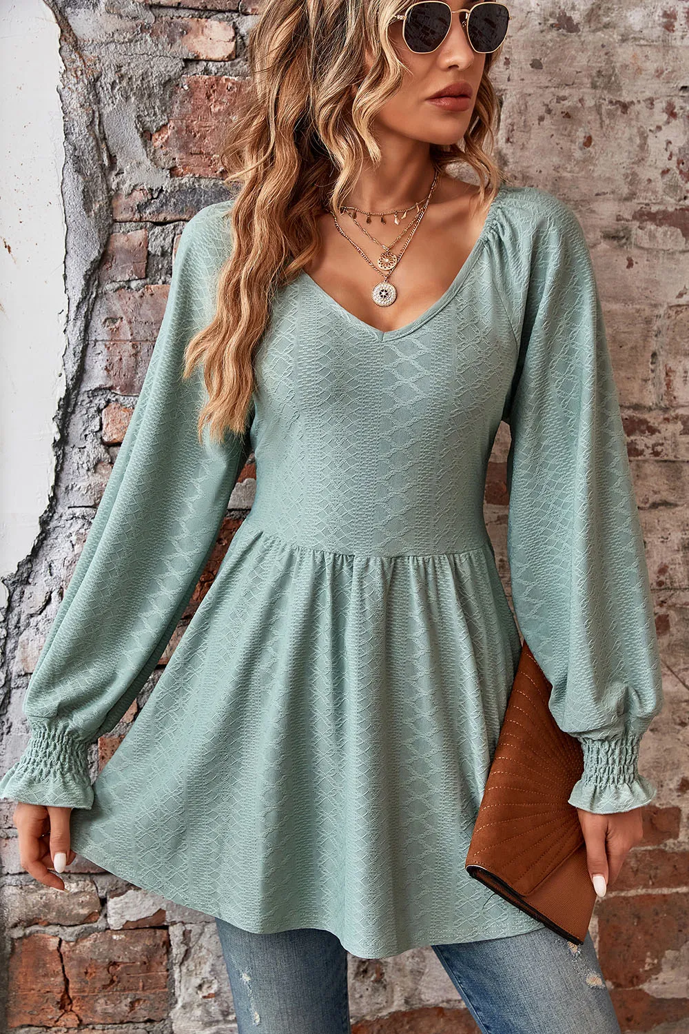 Peplum V-Neck Long Sleeve Blouse, image 16