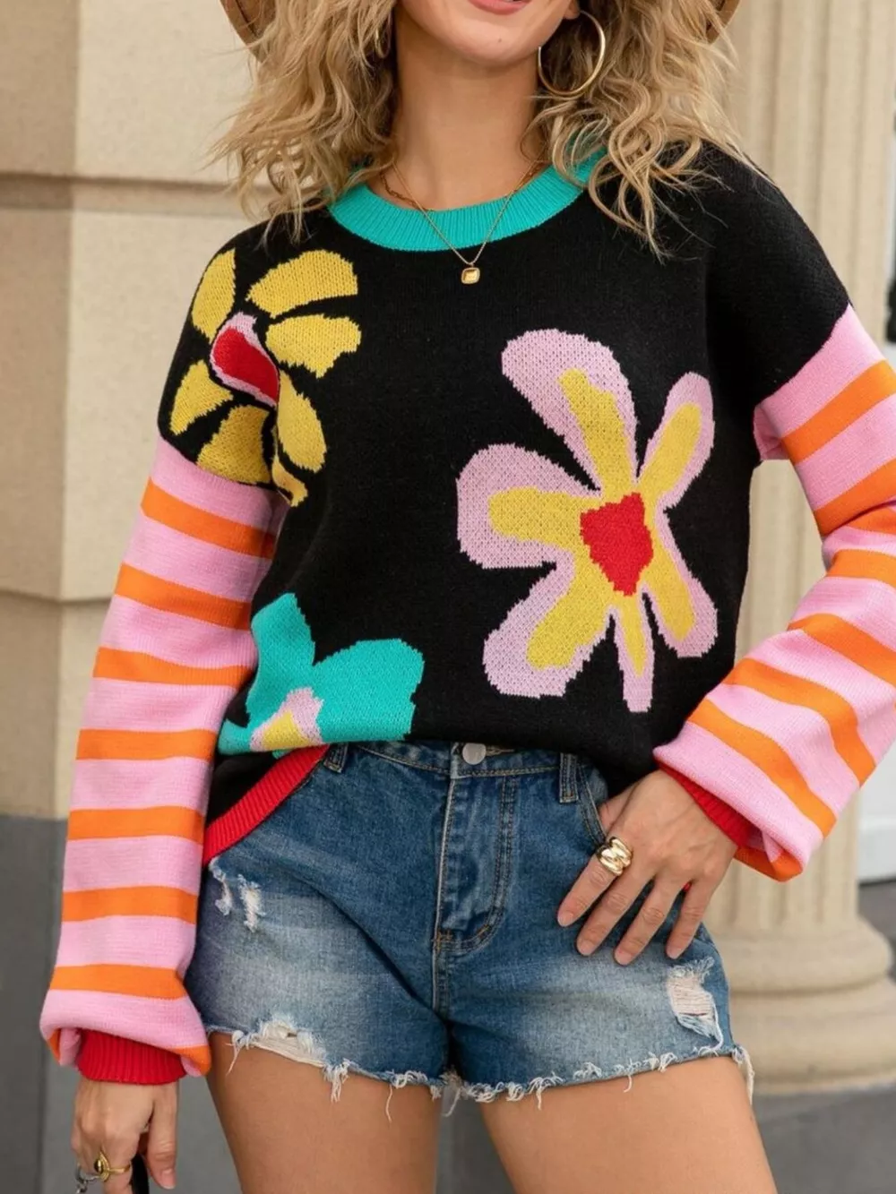 Floral Striped Crew Neck Sweater, image 13