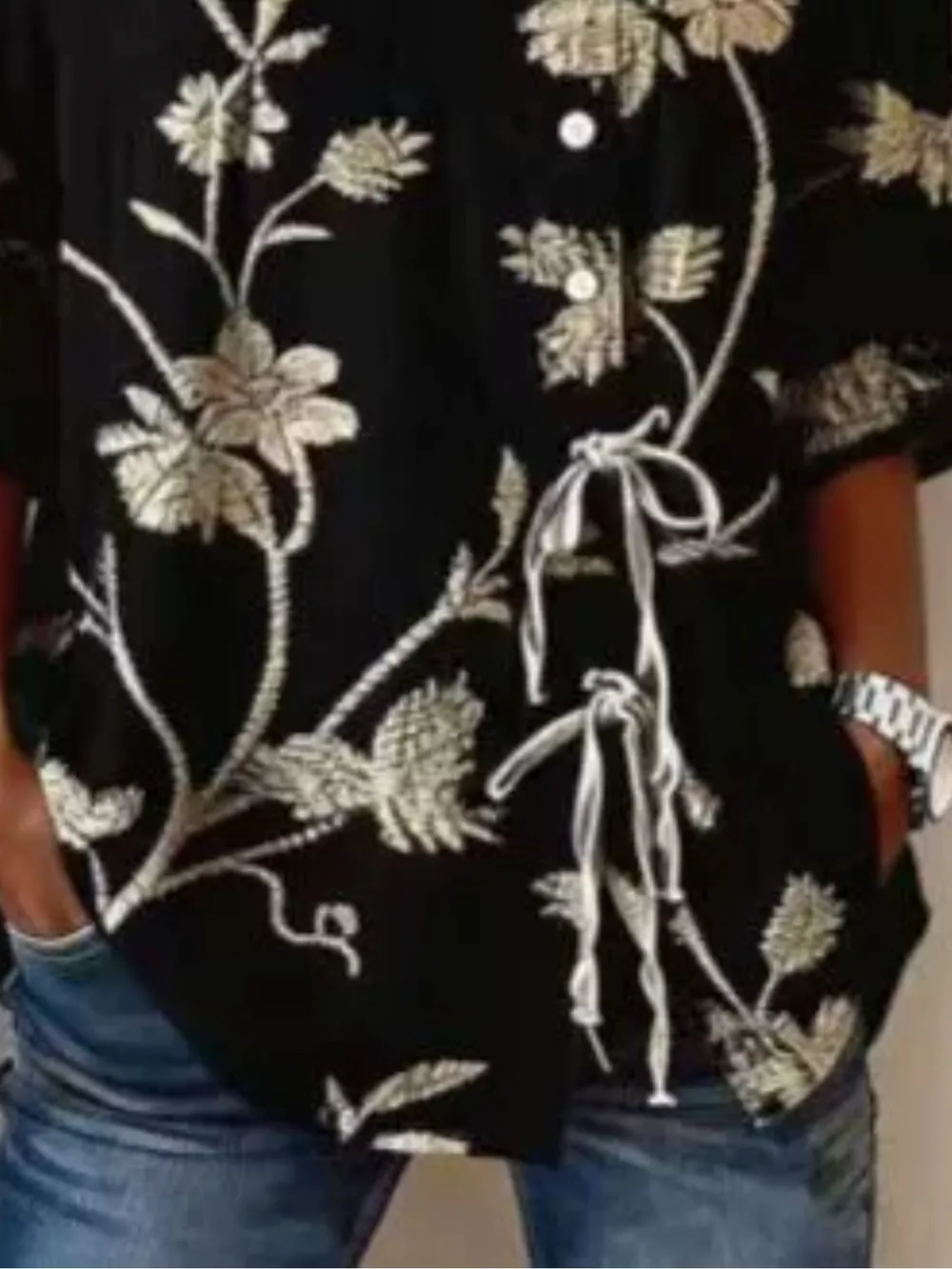 Full Size Embroidered Floral Tie Front Shirt Plus Size, image 12