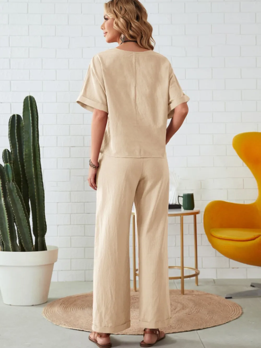 Round Neck Half Sleeve Top and Pocketed Pants Set, image 8