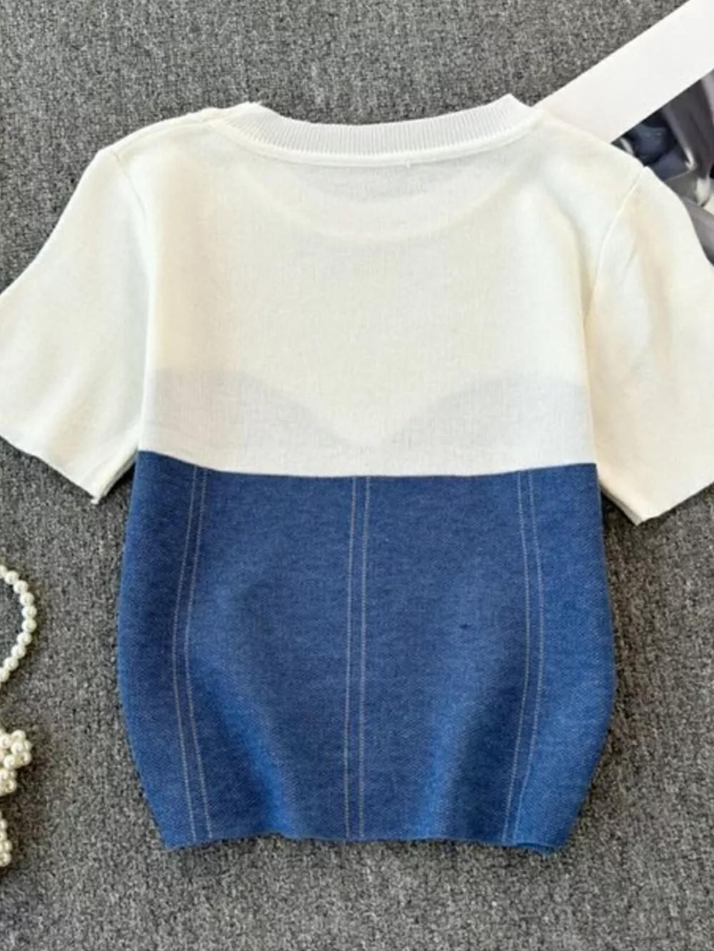 Color Block Short Sleeve Knit T-Shirt, image 3