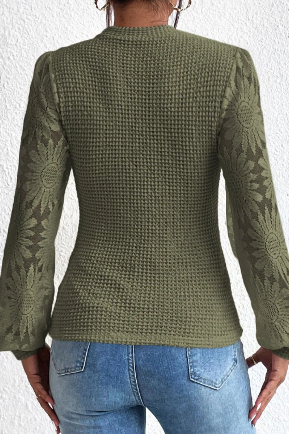 Mock Neck Lace Long Sleeve Top, image 8