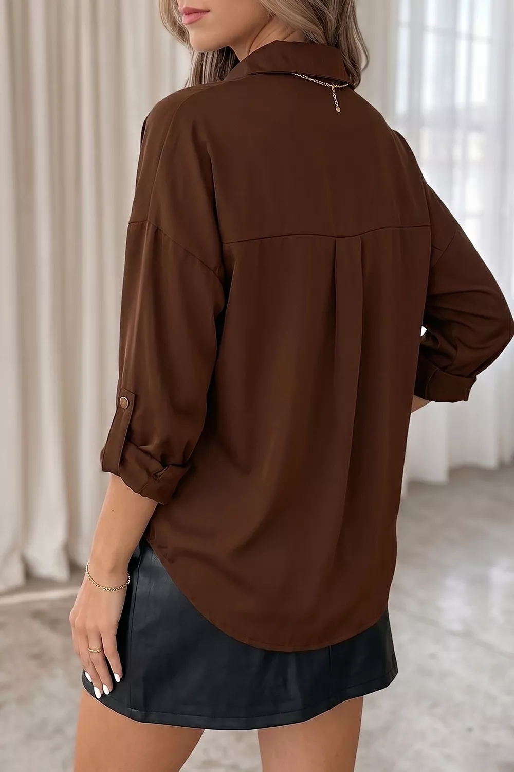 Multi Button Decoration Tab Long Sleeve Casual Shirt, image 6