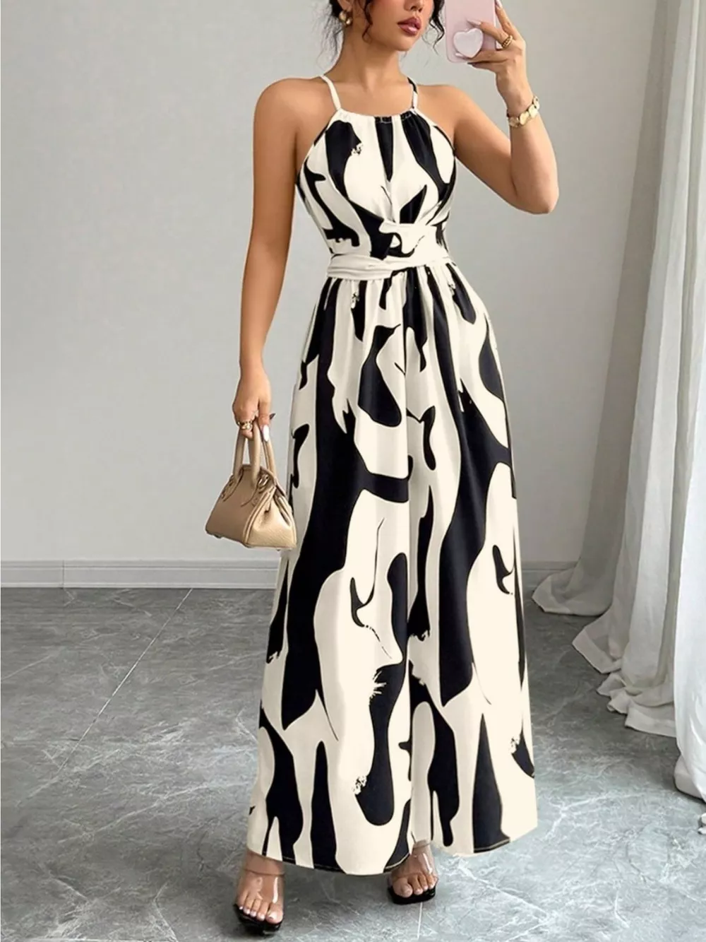 Abstract Print Halter Neck Maxi Dress, image 6