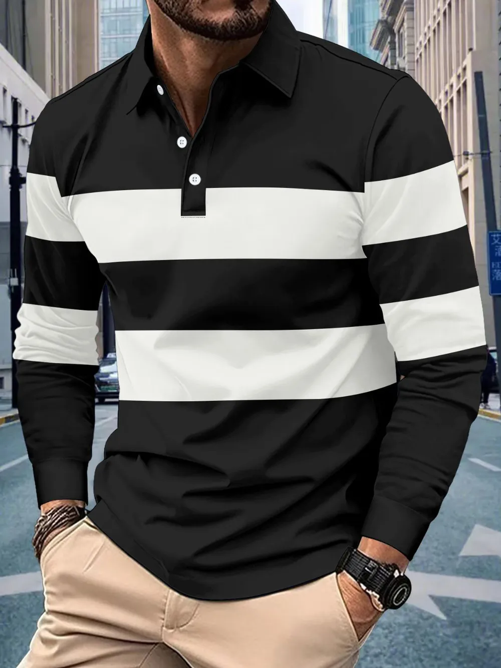 Men's Full Size Collared Contrast Striped Polo Plus Size