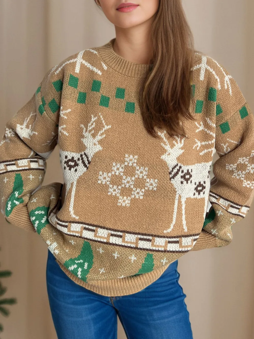 Christmas Element Round Neck Long Sleeve Sweater, image 4