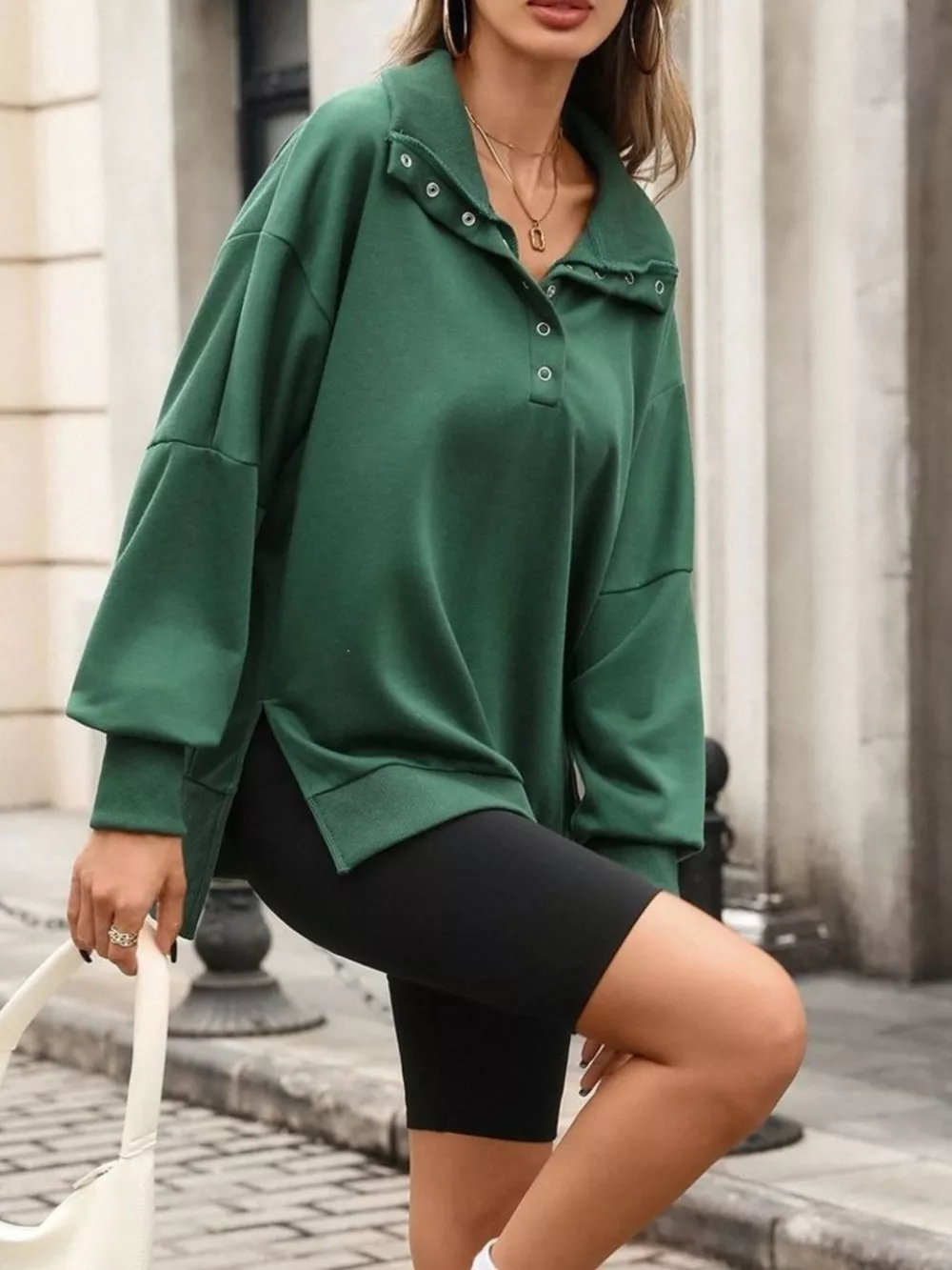 Side Slit Half Snap Sweatshirt, image 12