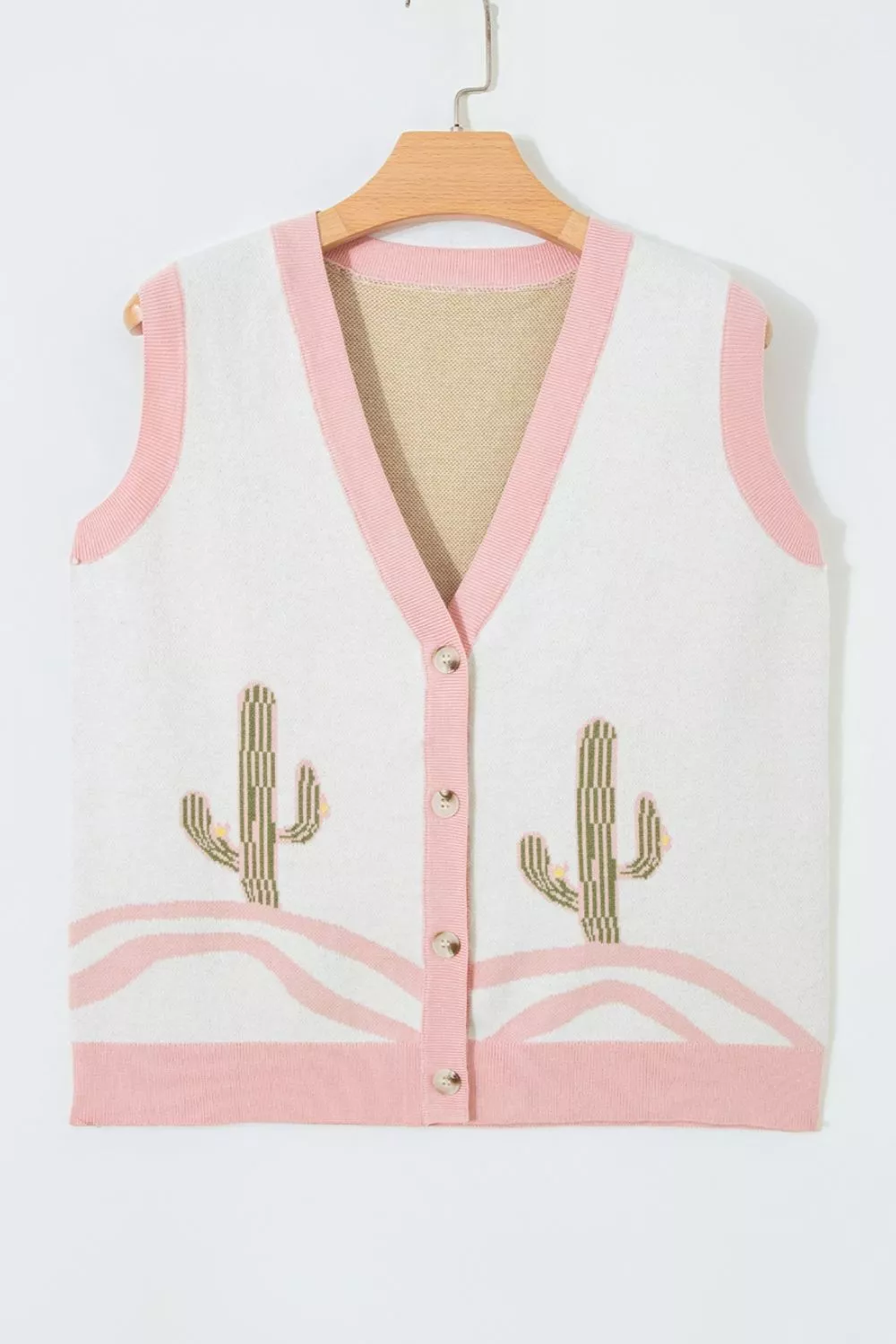 Color Block Trim Button Front Cactus Pattern Western Sweater Vest, image 11