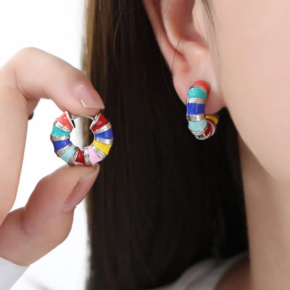 Titanium Steel Enamel Hoop Earrings, image 7
